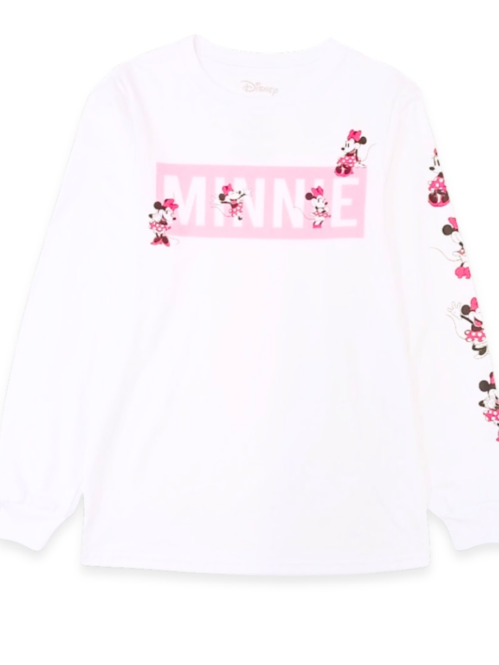 Disney White Long Sleeve Tee with Minnie Mouse on Front and Arm, Theme Park